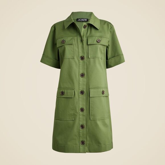 J. Crew Women’s Olive Green Gamine Shirt Dress in Stretch Twill - Picture 1 of 11